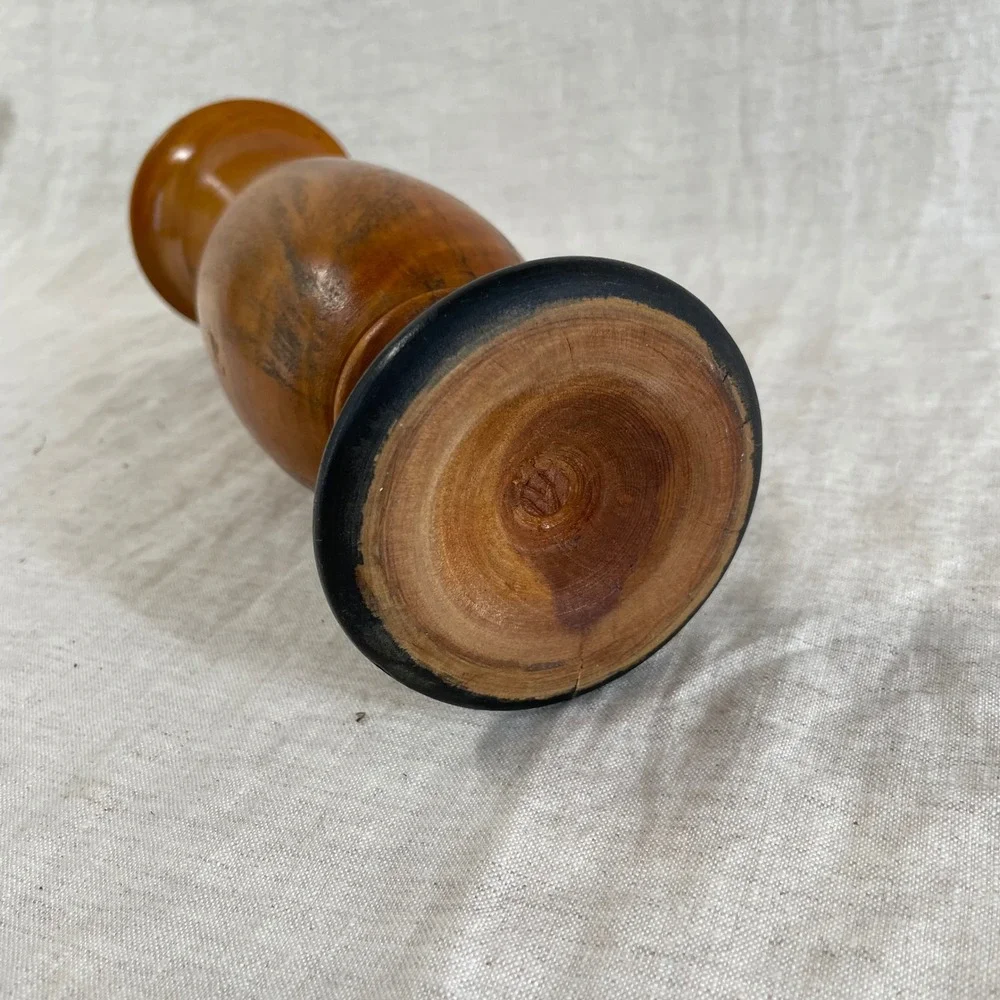 Brown Hand Turned Wood Vase Mid Century Modern Vintage 8
